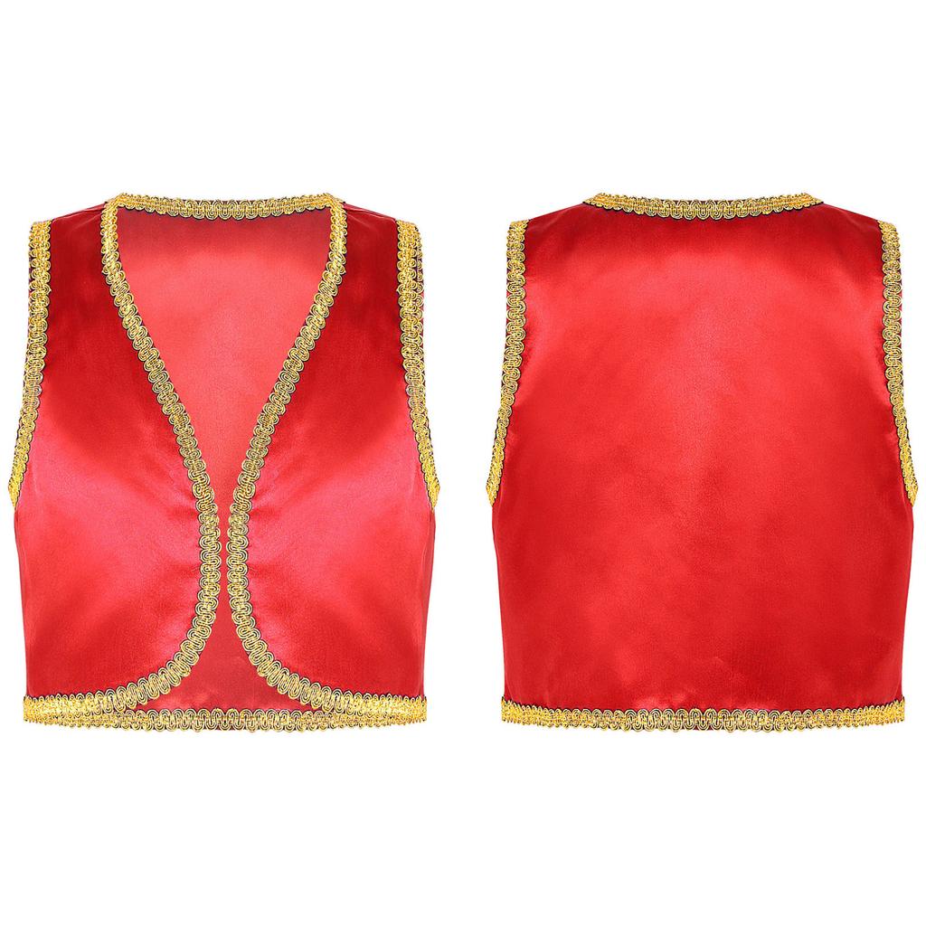 Jongens Arabische Prins Kostuum Open Voorzijde Gouden Mouwloos Vest Halloween Cosplay Fancy Dress Up