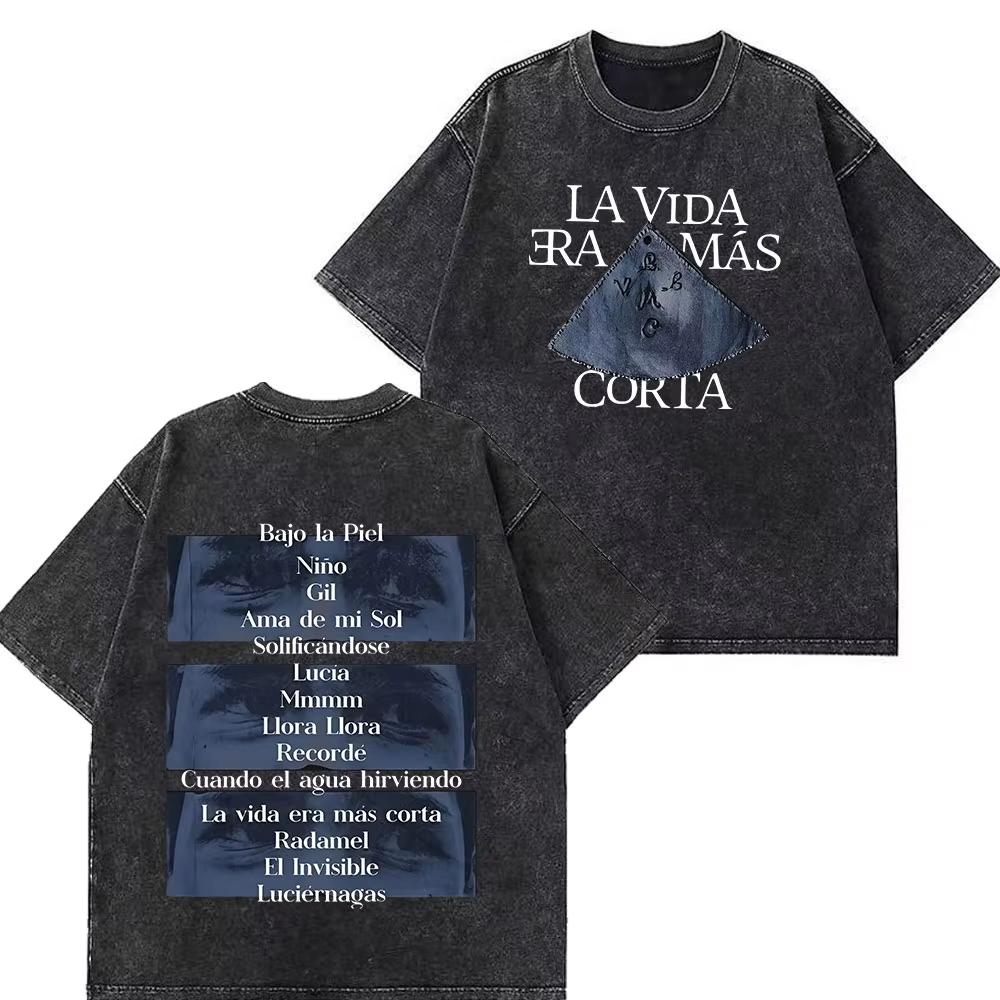 

Washed Vintage Rapper Milo J La Vida Era Mas Corta T Shirt Men s Women Fashion T-Shirts Loose Casual Gothic Punk Cotton T-shirts 2XL