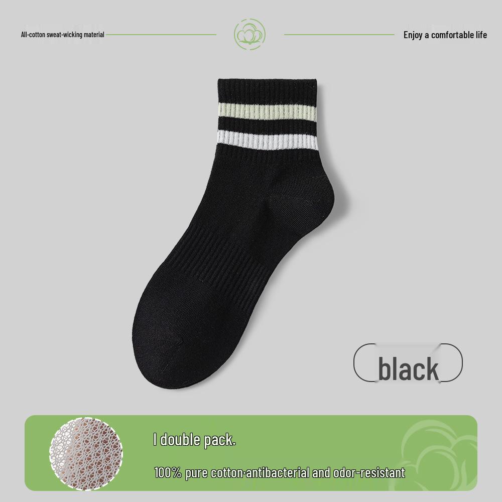 Women's Cotton Mid-Calf Socks - Antibacterial, Sweat-Absorbing, Deodorant, Casual Sport Striped for Spring/Summer