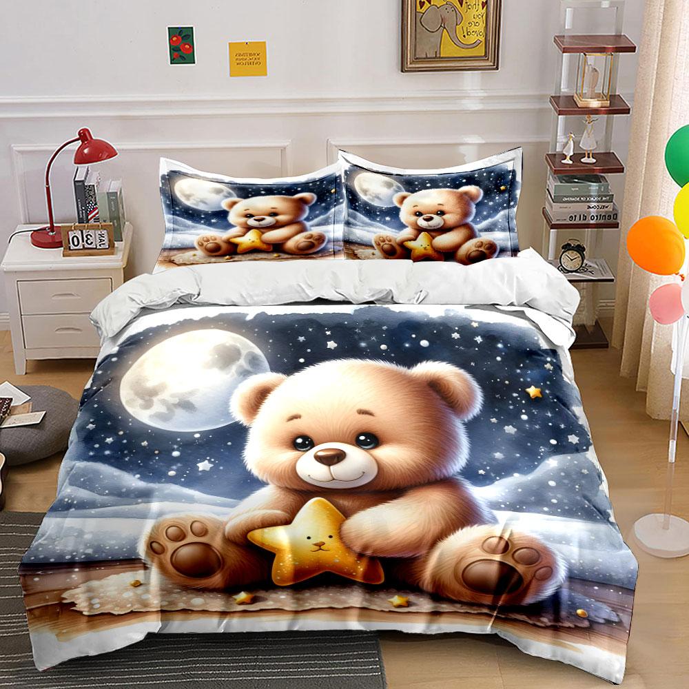 Bear, star, moon, stars. Bedding sets Duvet cover sets Duvet covers Pillowcases(1*Duvet Cover 2*Pillowcases without duvet insert)