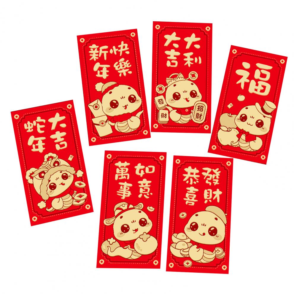 6 Pcs Red Envelopes 2025 Chinese New Year Red Packets Snake Theme Lucky Money Packets Spring Festival Celebration Party Supplies