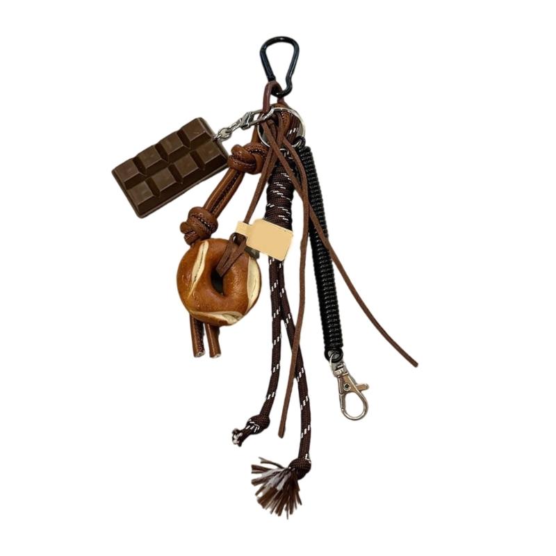 Handmade Alkaline Bread Keychain Pendant Sturdy Materials Lovely Bowknot Designs Accessory for Vehicle Interior Decoration