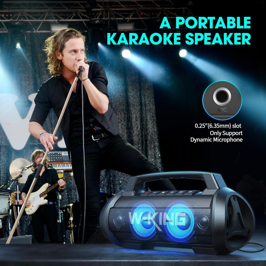 70W Bluetooth Speaker, IPX6 Waterproof and Dustproof, Loud Volume, W-KING Portable Stereo Speaker [Party Lights, Microphone Port, 42 Hours of
