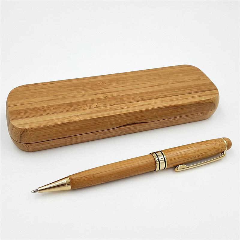 Hot Sale Custom Bamboo Ball Pen Set High Quality Laser Engraved Sports Logo 1.0mm Writing Width Bamboo Box Blue Black Ink JR