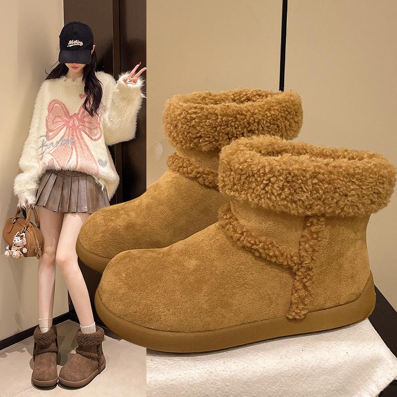 Women's Soft Elastic Thick Sole Winter Fur One Warm Cold Padded Snow Boots Non-slip Wear Casual Sports Cotton Boots
