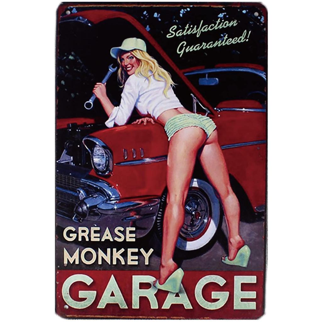 Set of 5 Tin Signs, Metal Plates, American Vintage Style, Retro Wall Decor, Metal Miscellaneous Goods, Antique Wall Decor (Bijo Garage, Set of 5)