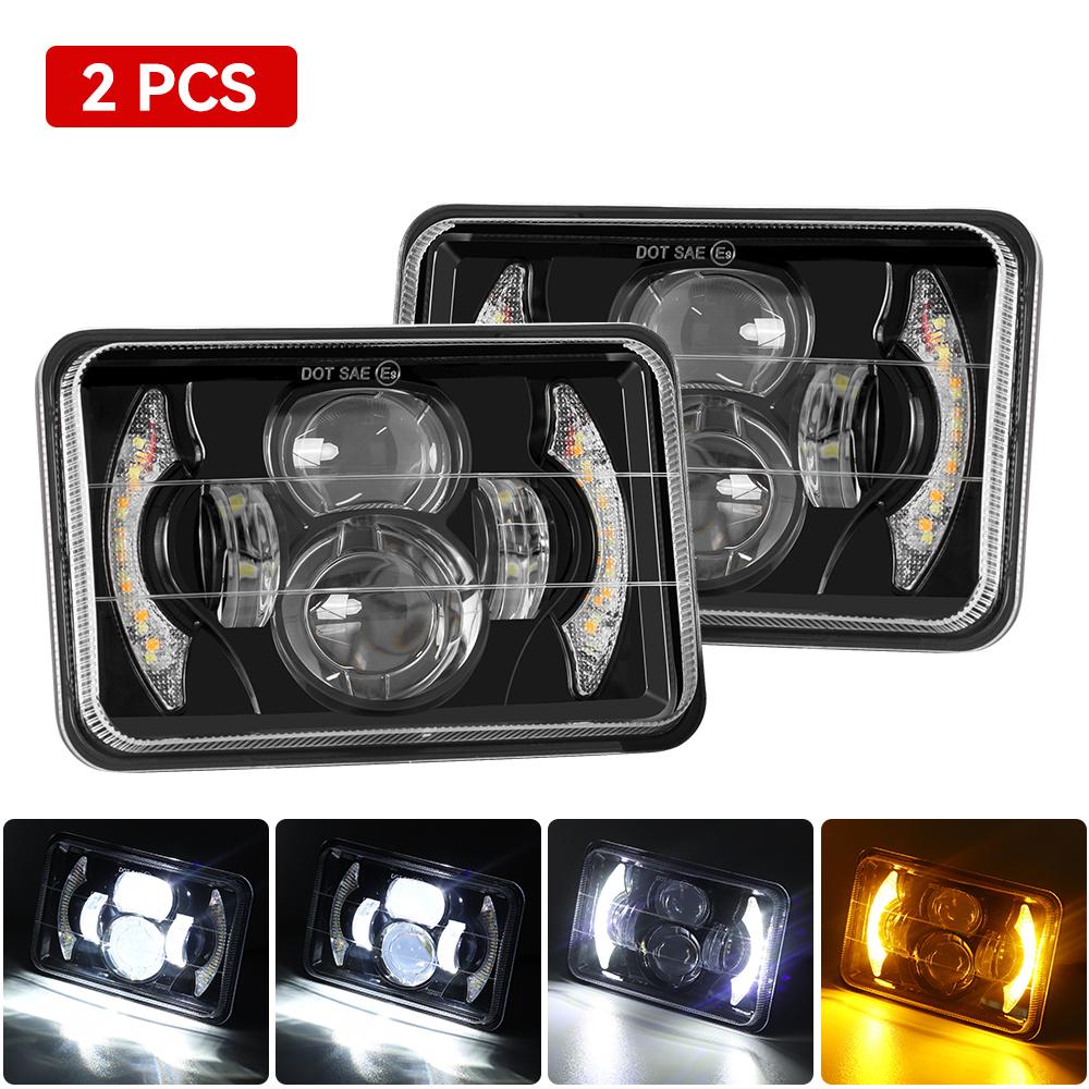 4x6" Inch LED Headlights Hi/Lo Beam with White Amber DRL for H4651 H4652 H4656 H4666 Car Truck Conversion Offraod