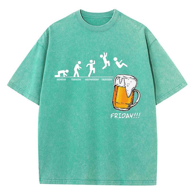 White The Joy Of Drinking Beer On Friday T-Shirt Mens Shoulder Drop Popular T Shirt Fashion Vigor Tees Normcore Cotton Tops
