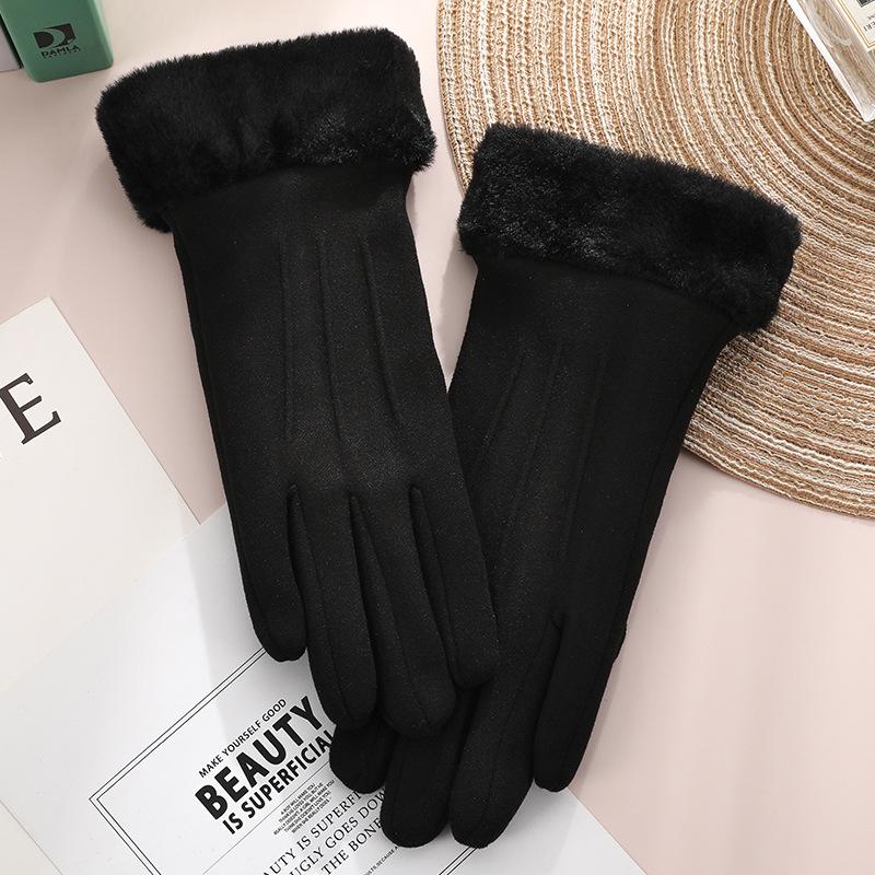 Unisex Fleece-Lined Suede Gloves for Outdoor Cycling and Driving - Cold-Proof, Touchscreen-Enabled for Autumn and Winter.