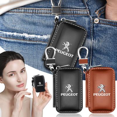 1Pcs Leather Emblem Car Key Case Keychain Zipper Key Case Bag For 308 408 508 RCZ 208 3008 2008 206 207 108 406 407 408 206 207 208 306 307