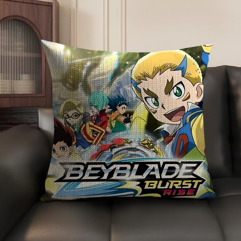 B-Beyblade Anime Cushion Cover Natural Linen Organic Fabric Double-Sided Printing Sofa Home Decor Gift Pillow Case