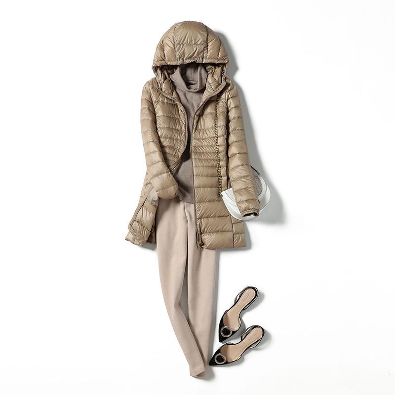 2023 Winter Women's Mid-Length Lightweight Hooded Down Jacket, Plus Size, Thin Style, Extra Large 