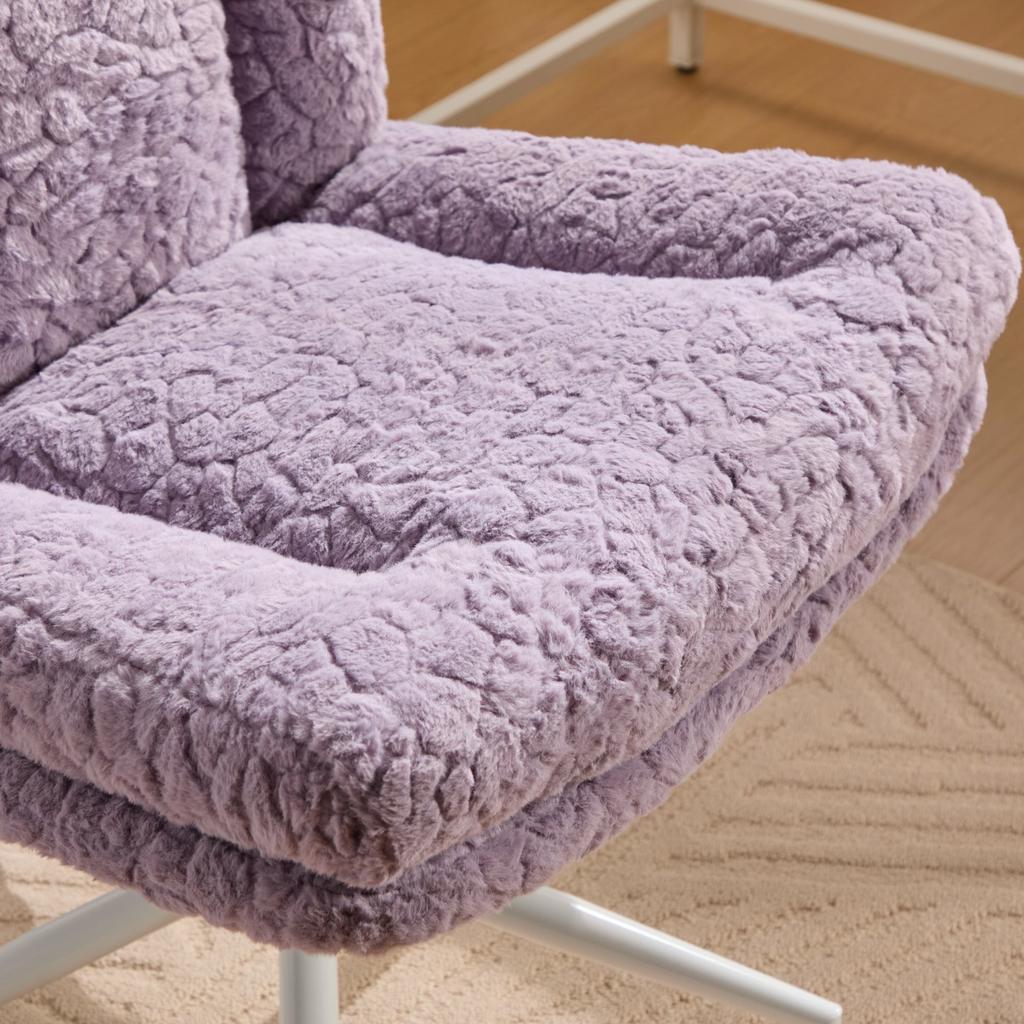 W26.4 Inch Wider Seat Office Chair,Artificial Rabbit Hair Home Chair with Metal Base,Adjustable Desk Swivel Chair,Vanity Chair(Violet) ,DE1875VT