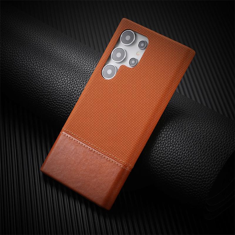 

For Samsung Galaxy S23 S24 S25 Ultra Personalised Nylon Fabric Stitched With Leather Case Frameless Cooling Shockproof PC Cover For Galaxy S25 Ultra