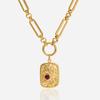 Youthway Fashion Red Rhinestone Square Coin Series Pendant Necklace Stainless Steel Women  Gold Color -Plated Women Necklace