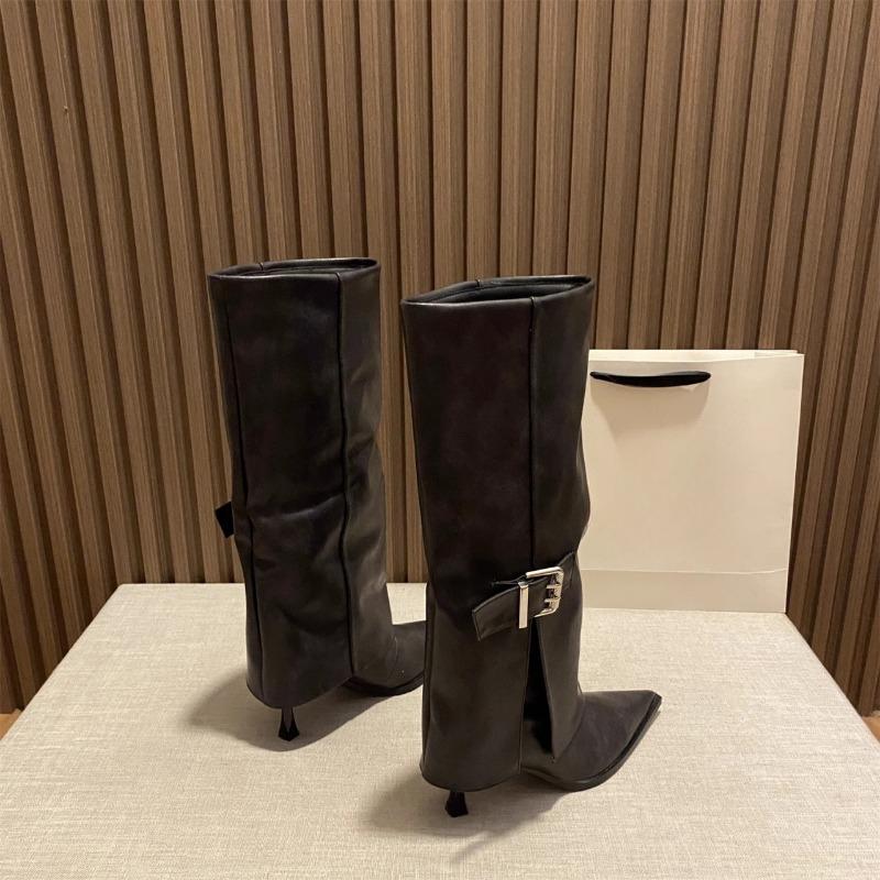Women's Fashion Stiletto Cotton Boots Winter New Pointed Head Sleeve Belt Buckle Anti-slip Wear-resistant Boots