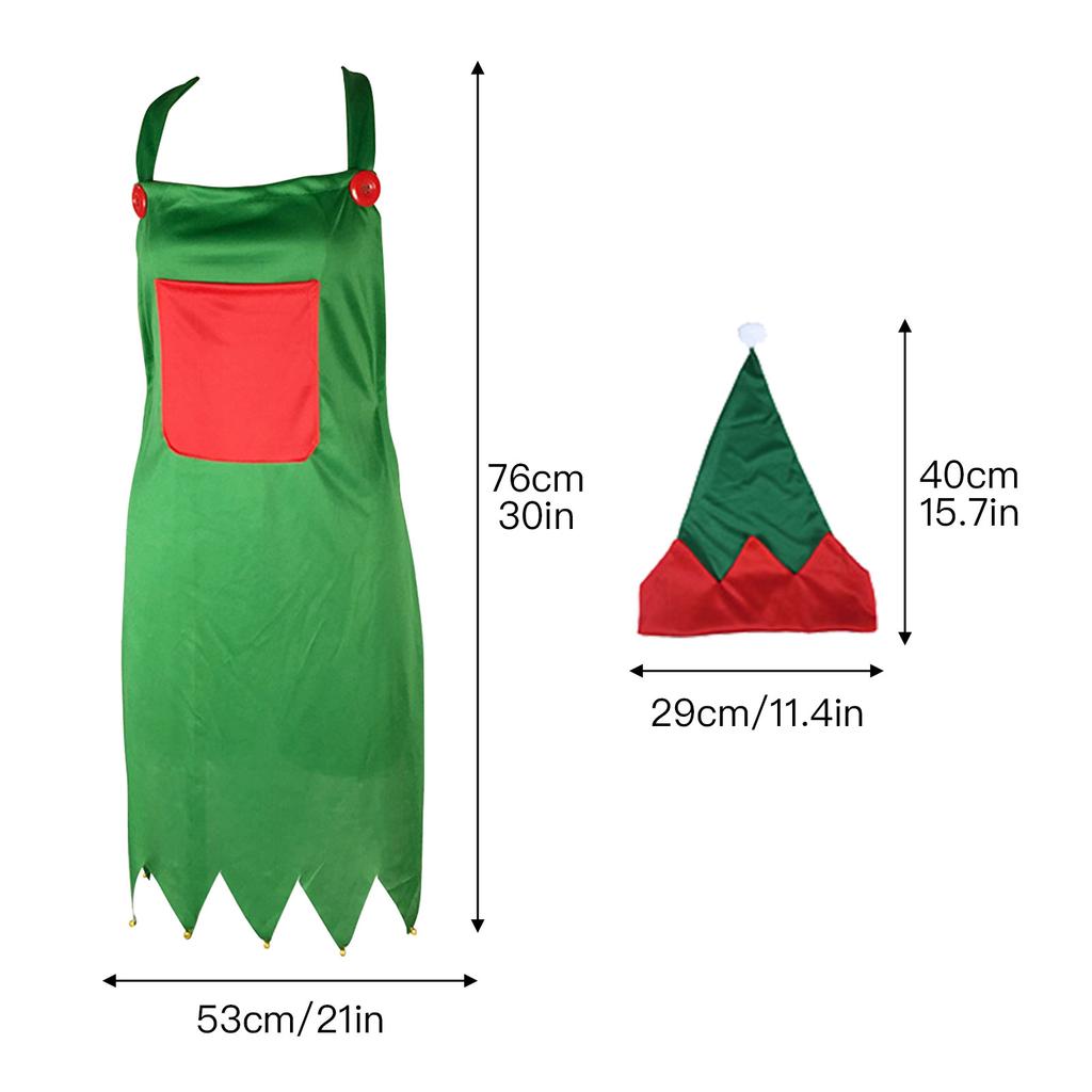 Świąteczny Elf Zestaw Fartucha i Czapki Tkanina Lniana Bawełniana Regulowany Świąteczny Kuchenny Fartuch do Gotowania i Czapka