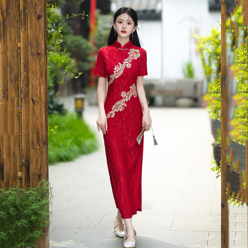 Red national style new Chinese daily Suzhou extended cheongsam improved young women's high-end bridal toasting clothes
