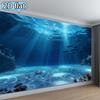 2D Flat. 1pc Underwater World Theme Horizontal Background Fabric - Blue Ocean Fish and Coral Photography Decor Banner Ta