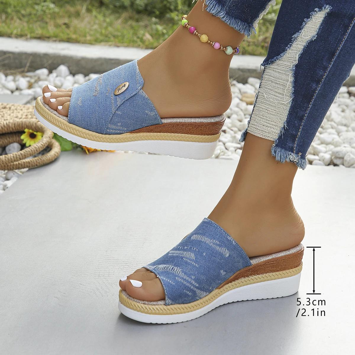 

Женские туфли на высоком каблуке с толстой подошвой, повседневные летние босоножки на танкетке, женские тапочки с открытым носком на платформе, повседневные удобные шлепанцы для отдыха на природе 43 светло-синий