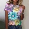 Casual and Versatile High-quality Flower Patterned Short Sleeved Round Neck Women's T-shirts