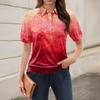 Women's Casual Floral Print V-Neck Short Sleeve Decorative Button T-Shirt Top