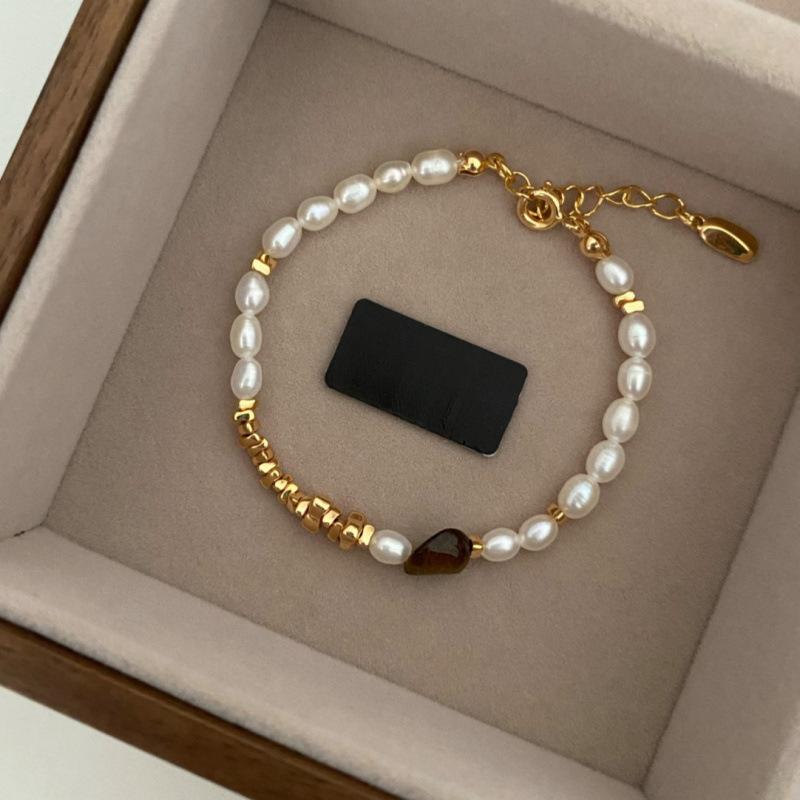 

Qiqi Дизайнерский Браслет Высокого Класса из Жемчуга в Форме Рисового Зерна и Камня Тигровый Глаз, Регулируемый, Нишевый, Темпераментный, Модный, Ювелирный Браслет для Женщин