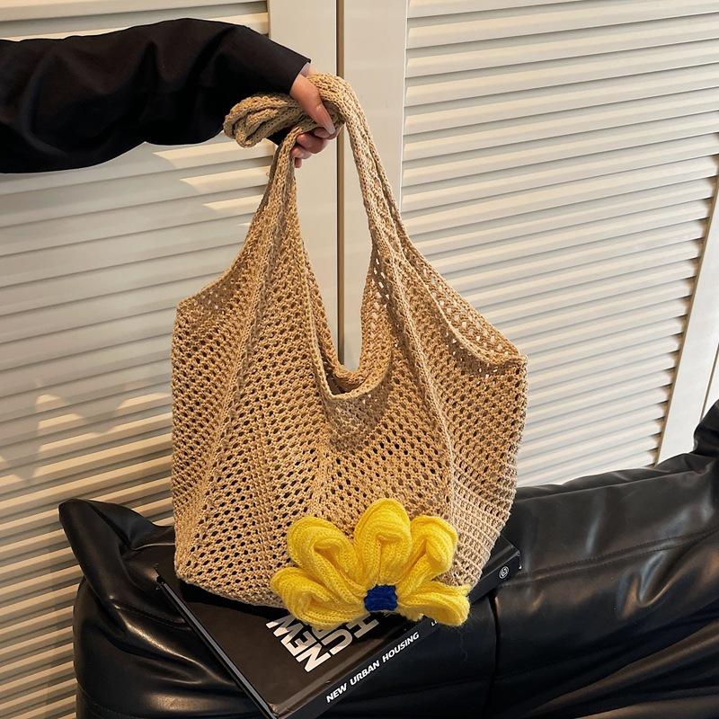 

Модная универсальная сумка-тоут из соломы с цветочным принтом большой вместимости для женщин, новинка 2025 года, пляжная плетеная сумка на плечо для отпуска хаки