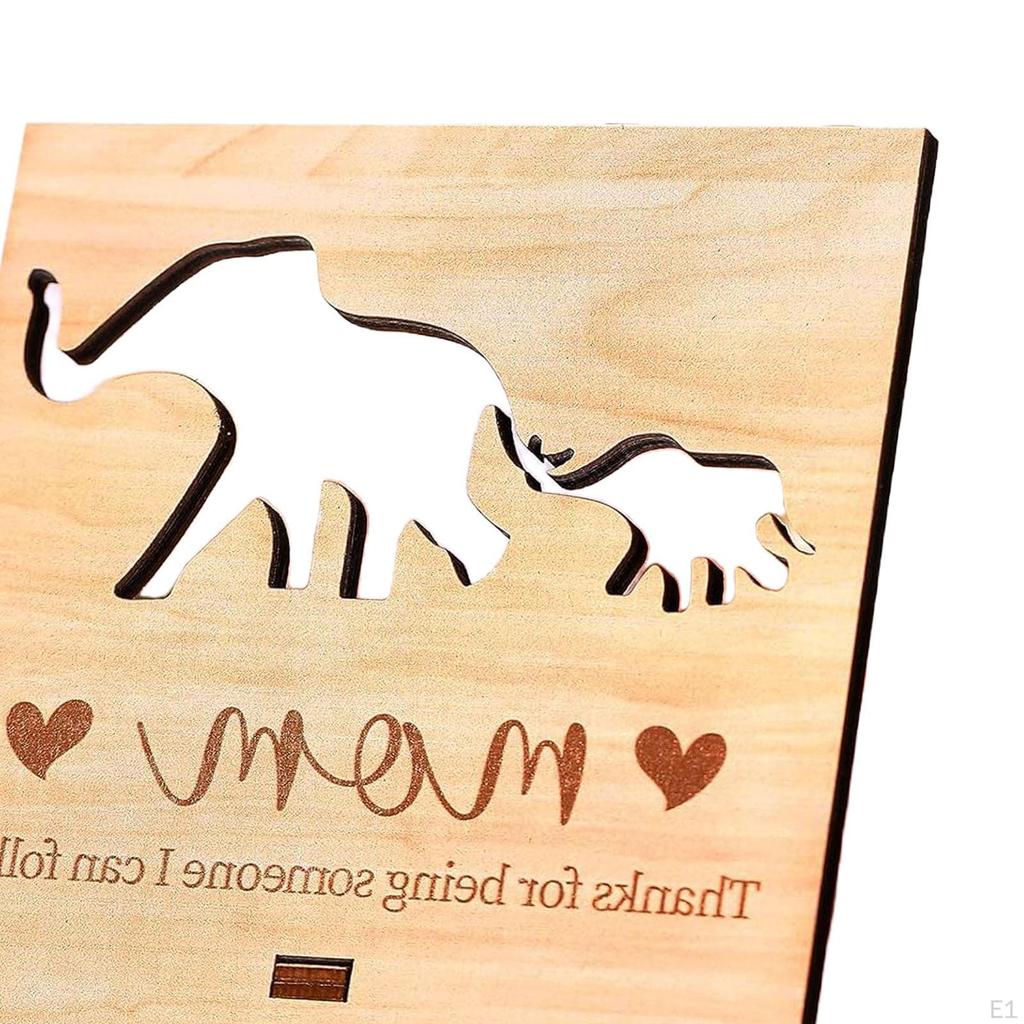 Wooden Plaque Mother's Day Gift,Elephant Mother and Child Mom Sign Wood Decor,