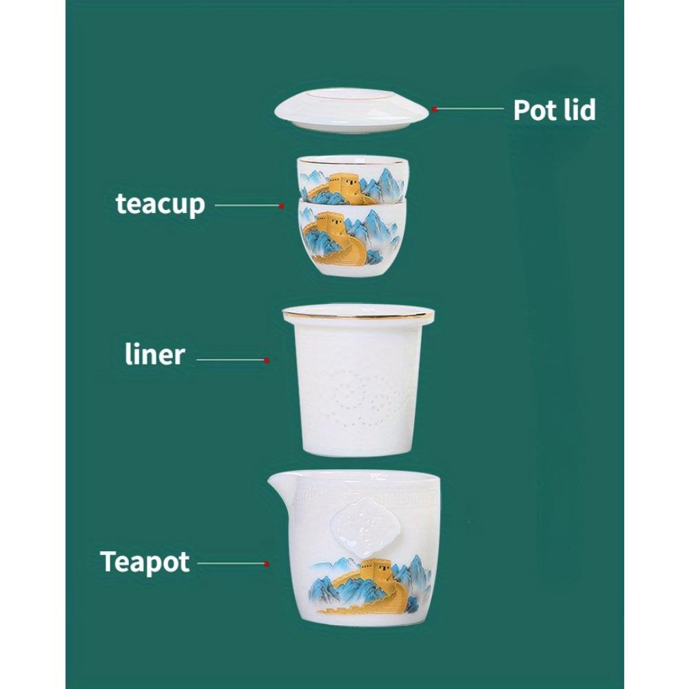 Skopový tuk Jade Bílý porcelán Cestovní čajová souprava Kung Fu Hrnec se čtyřmi šálky Sada přenosných sáčků Venkovní keramický čaj Rychlý šálek