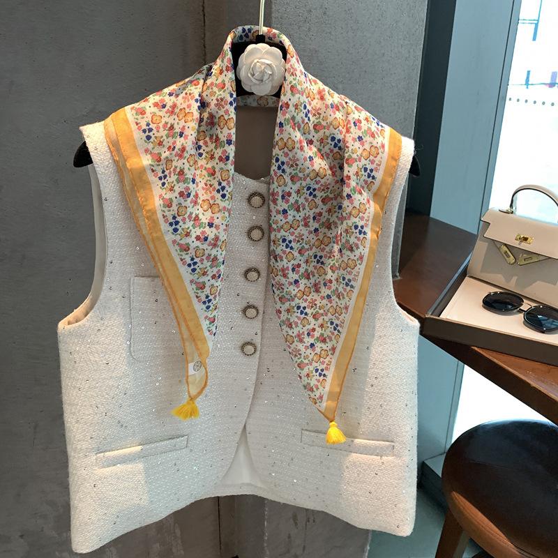 70 Square Scarf Neck Protection Scarf Spring And Autumn Retro Silk Scarf Women'S Fashion Versatile High-End Semi-Circular Printing Scarf Silk Scarf