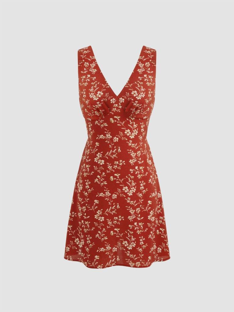 Floral V-Neck Short Dress - Fresh & Elegant Style for Women