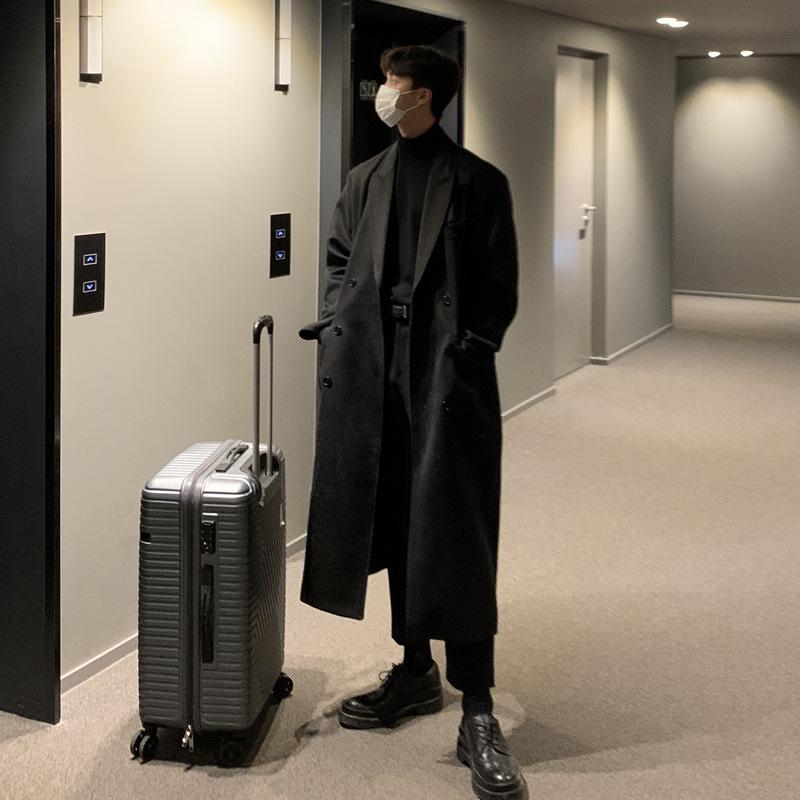 

2024 Men s Long Woolen Hepburn-Style Winter Coat XL чёрный