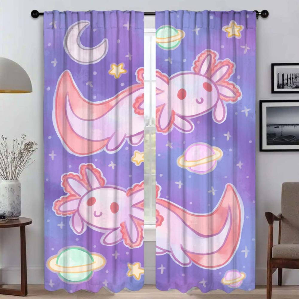 

Cute Axolotl Blackout Curtain for Room 2 Panel Kitchen Curtains for Camera Home Interior Curtains Shades Halloween Decoration W50xH70cmx2pcs-CL