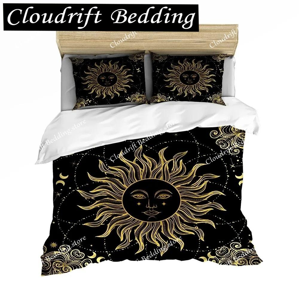 Sun Duvet Cover Colorful Mushrooms Bedding Burning Sun Comforter Cover Halloween Skull Hippie Style Bedding Bedroom Decoration