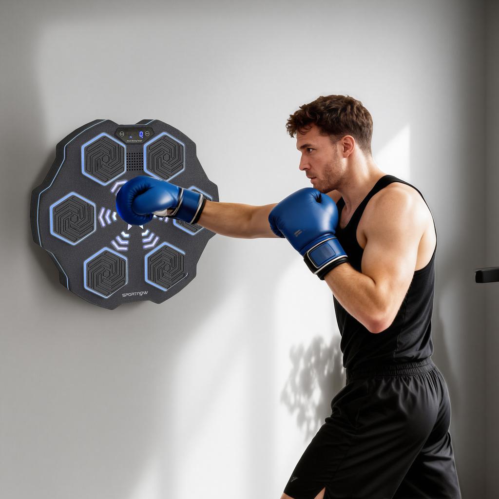 Music Boxing Machine, Bluetooth Boxing Device, Wall Mounting, 9 Speeds and Modes, LED Lights, Black