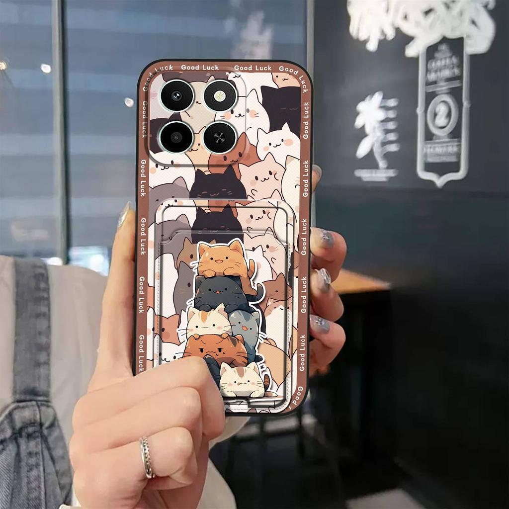 Cartoon Card Slot Phone Case For Honor X6c Durable Silicone Full Wrap TPU Fashion Design Cute Back Cover Waterproof