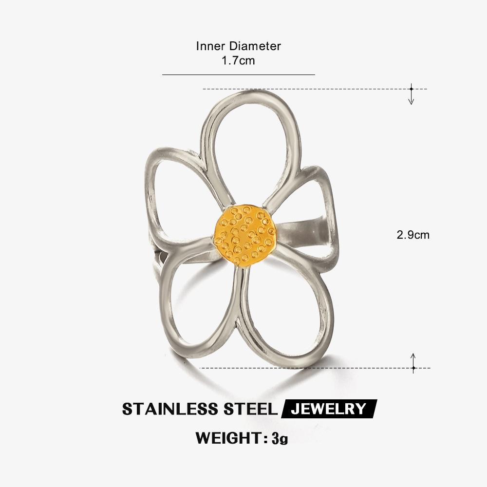 Stainless Steel Hollow Flower Rings for Women Retro Creative Light Luxury Open Ring 18K Plated Anti Allergic Rust Proof Jewelry