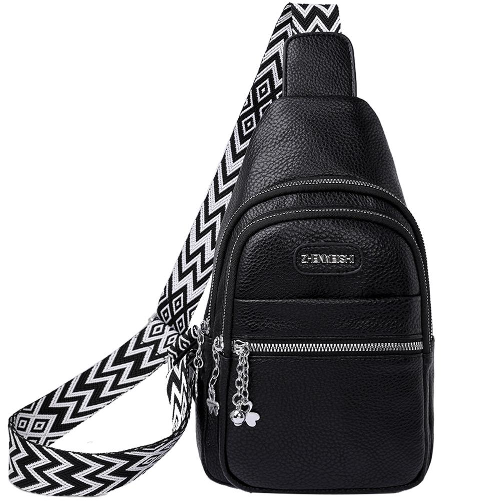 Women Chest Bag PU Leather Fashion Shoulder Bag Simple Casual Chest Waist Pocket