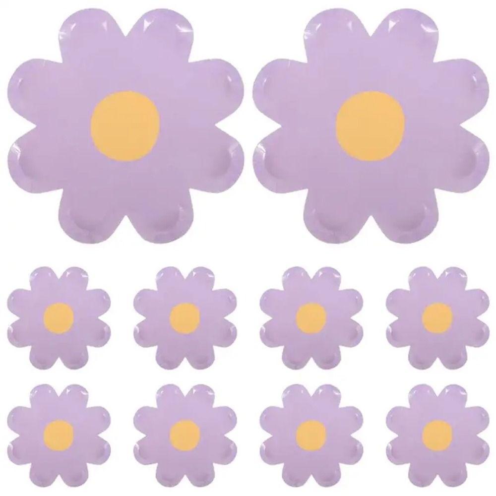 10pcs Festive Flower Dinner Plates Paper Cake Tray Party Decor Daisy Plate  Baby Shower