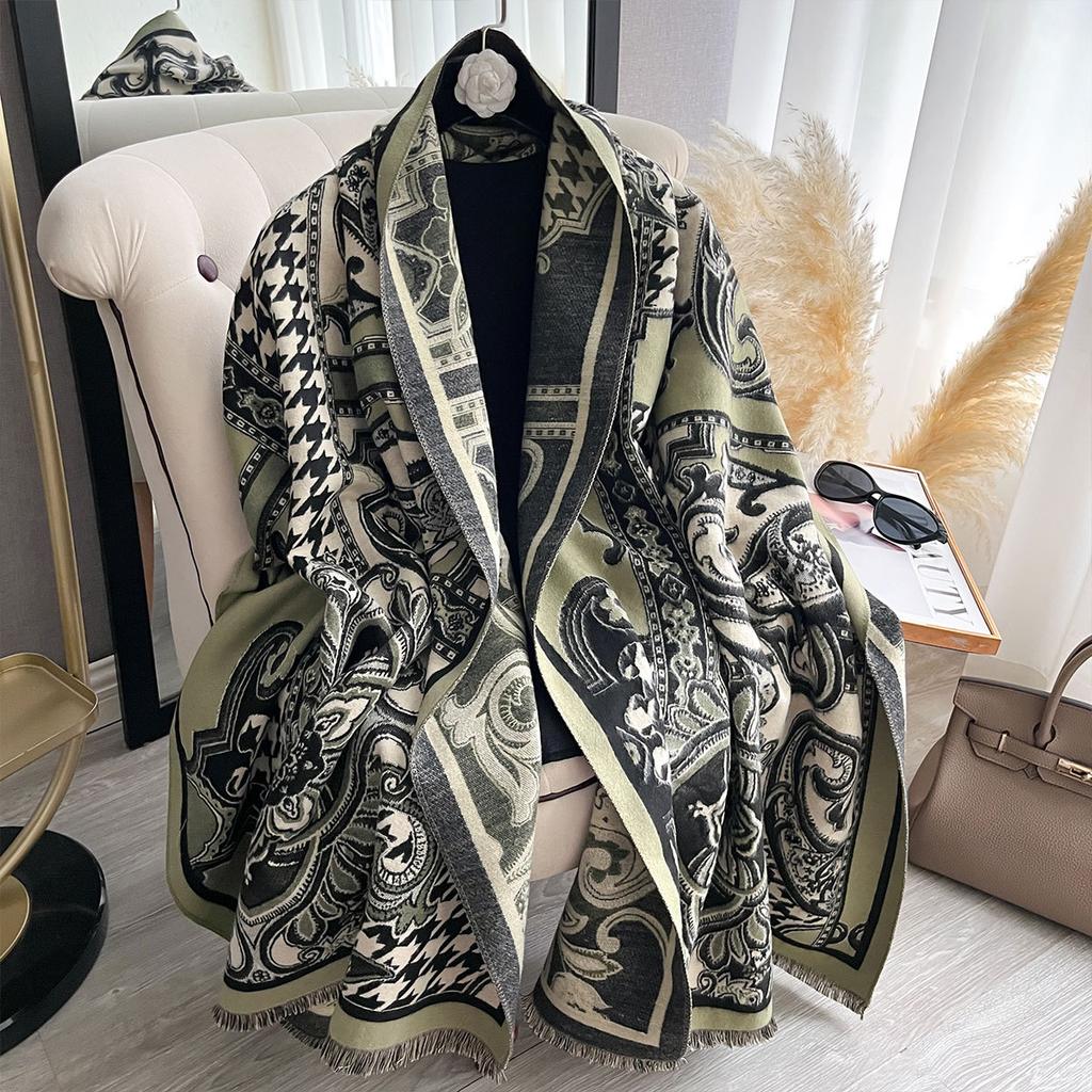 Classic Letter Thousand Bird Grid Imitation Cashmere Scarf Women'S Winter Thickened Double-Sided Air Conditioner Shawl Scarf Women