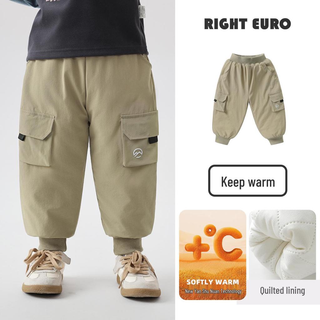 European Boys' Thickened Cotton Workwear Pants, Winter 2025 - Warm Toddler Long Pants, New Children's Clothing