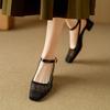 Fashion NEW Summer Women Sandals Square Toe Chunky Heel Shoes for Women Cover Toe Black Mesh Shoes Ankle Strap Cover Heel Modern Sandals