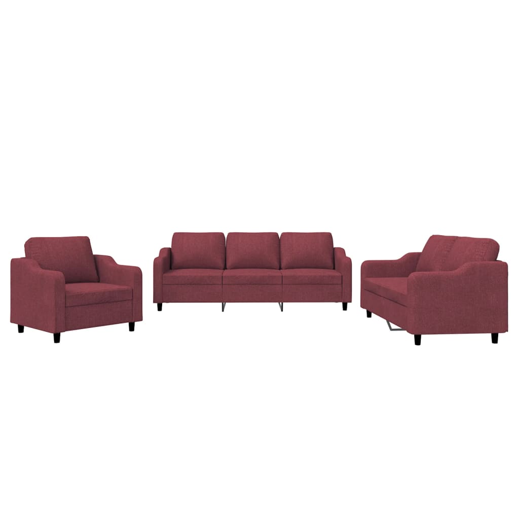 Vidaxl 3-Piece Lounge Set, Fabric Upholstered, Wine Red