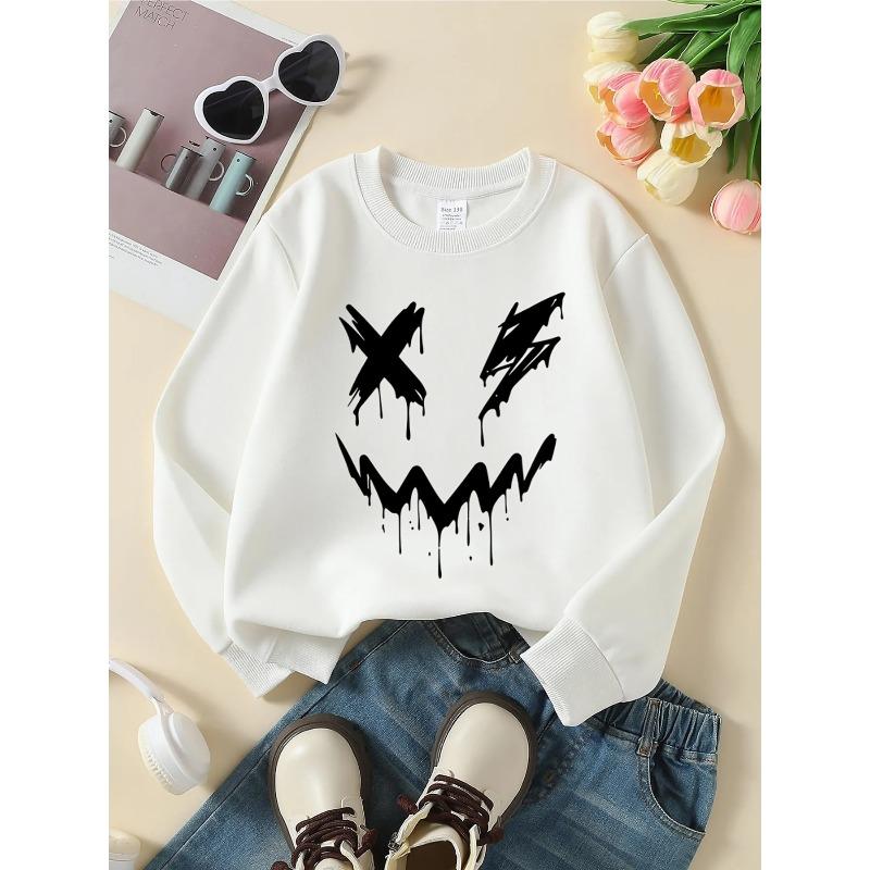 European sizes Kids' Round-Neck Hoodie | Dripping White Face With X Eyes, , Sportswear and Casual Wear, Soft and Comfortable, Playful Design