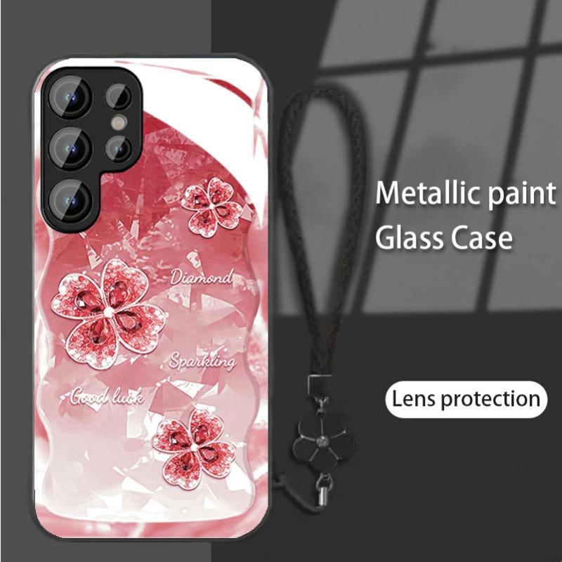 Diamond Four Leaf Clover Suitable for Samsung S23PLUS Mobile Phone Case S24 Girl S22 Skin Friendly A52 Sense A53 Full Package