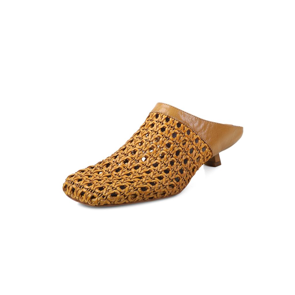 Fashion 2025 New Summer Mueller Slippers Woman Mid Heel Soft Bottom Casual Shoes Breathable Mesh Shoes Woman Fashion Braided Shoes