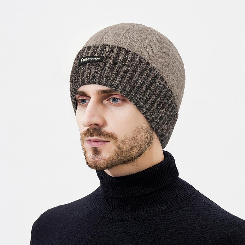 

Зимняя шерстяная вязаная шапка с цветовой блокировкой для мужчин, для активного отдыха, для велоспорта, ветрозащитная, теплая, шерстяная шапка Hat хаки