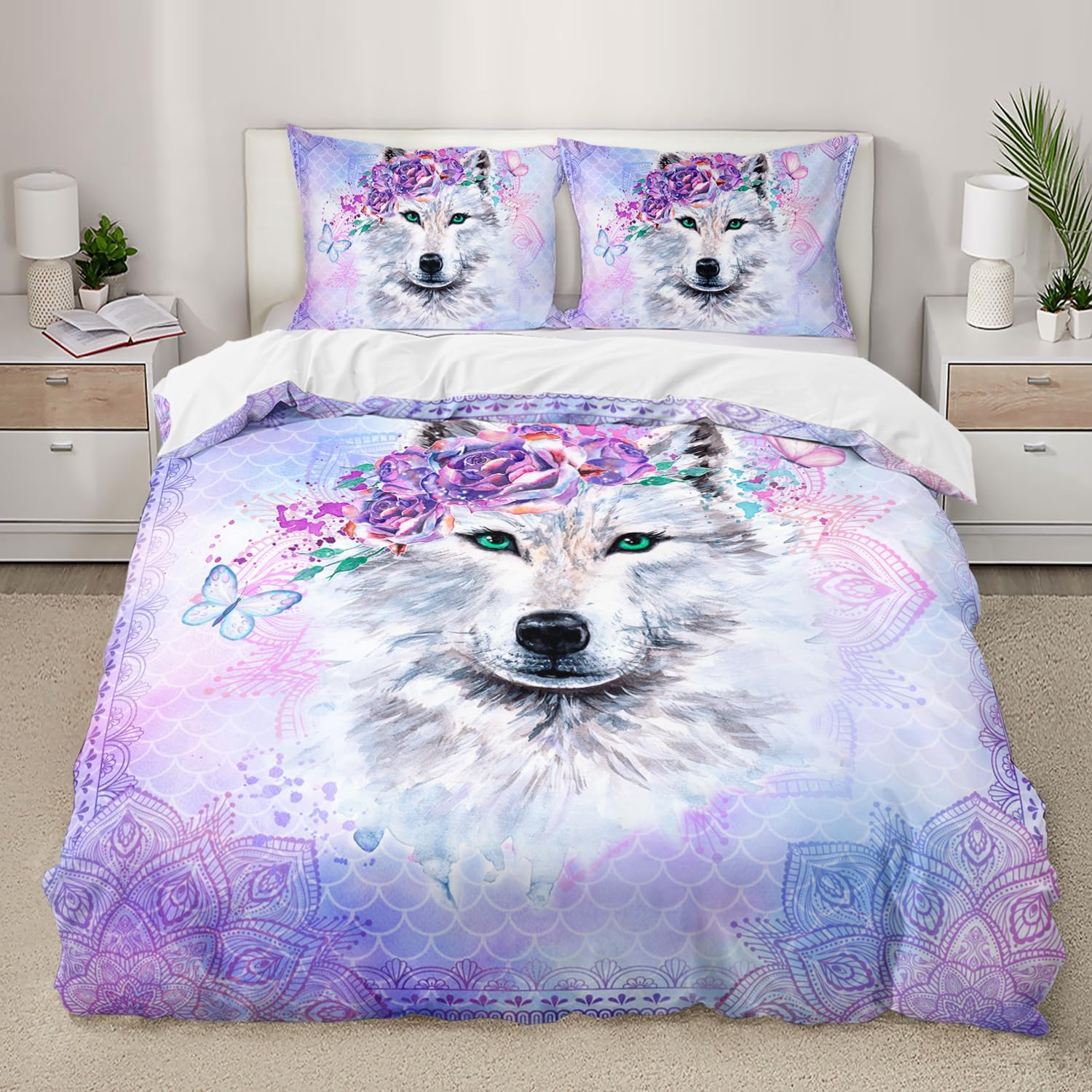 

Comforter Snow Wolf Full Queen Night Galaxy Starry Wolf Comforter Wild Animals Wolf Themed Bedding Set 2/3 Pieces Comforter (quilt)-EU Single(135*200cm)3pcs