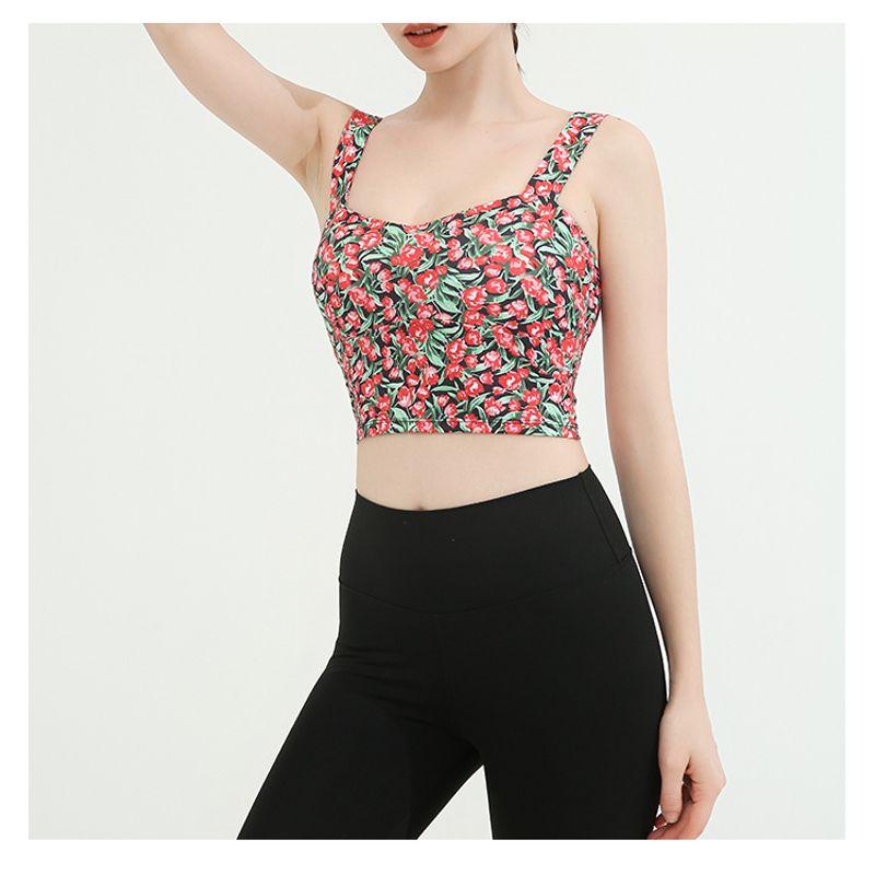 Foreign Trade with Chest Pad Bubble Wrap Elastic Quick-Drying Beauty Back Yoga Straps Tops Women's Small Floral Running Training Vest Tops